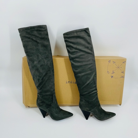 Indigo Rd. Fayen2 Leather Over The Knee Boots Grey - Picture 4 of 6